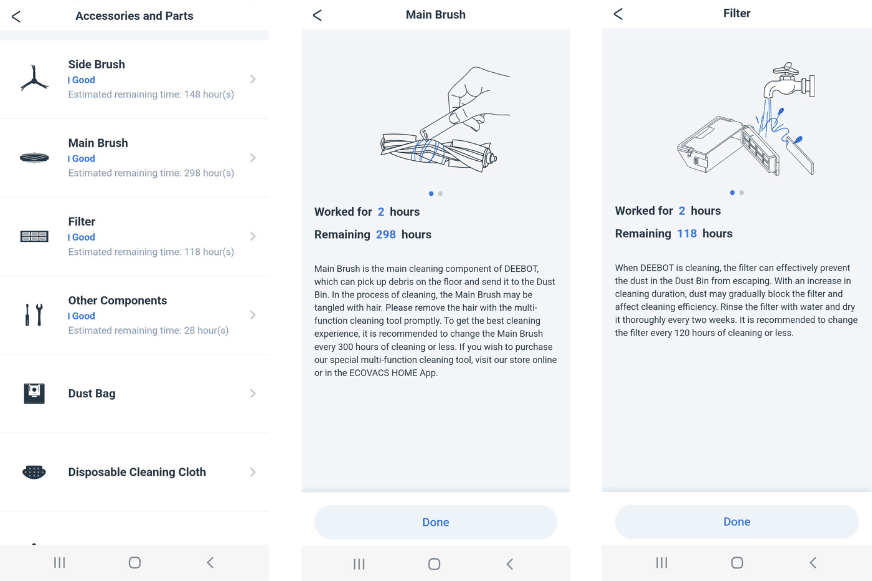 Wartungstipps werden in der Ecovacs Home App angezeigt.